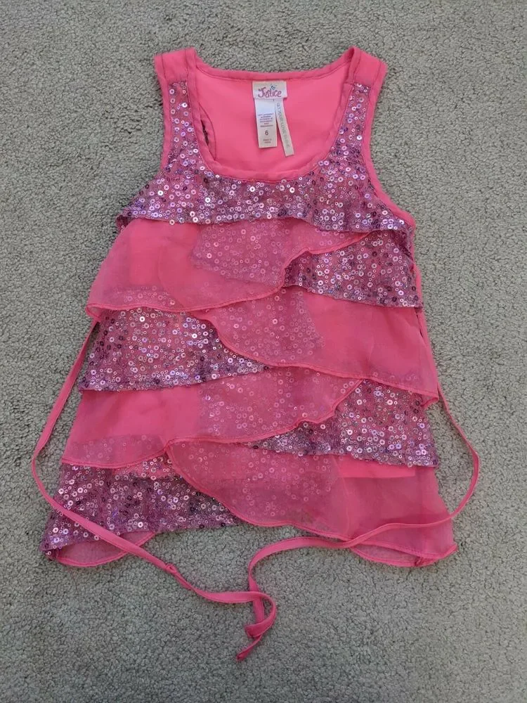 Justice Girls Size 6 Pink Sequined Dressy Tie Back Sleeveless Top